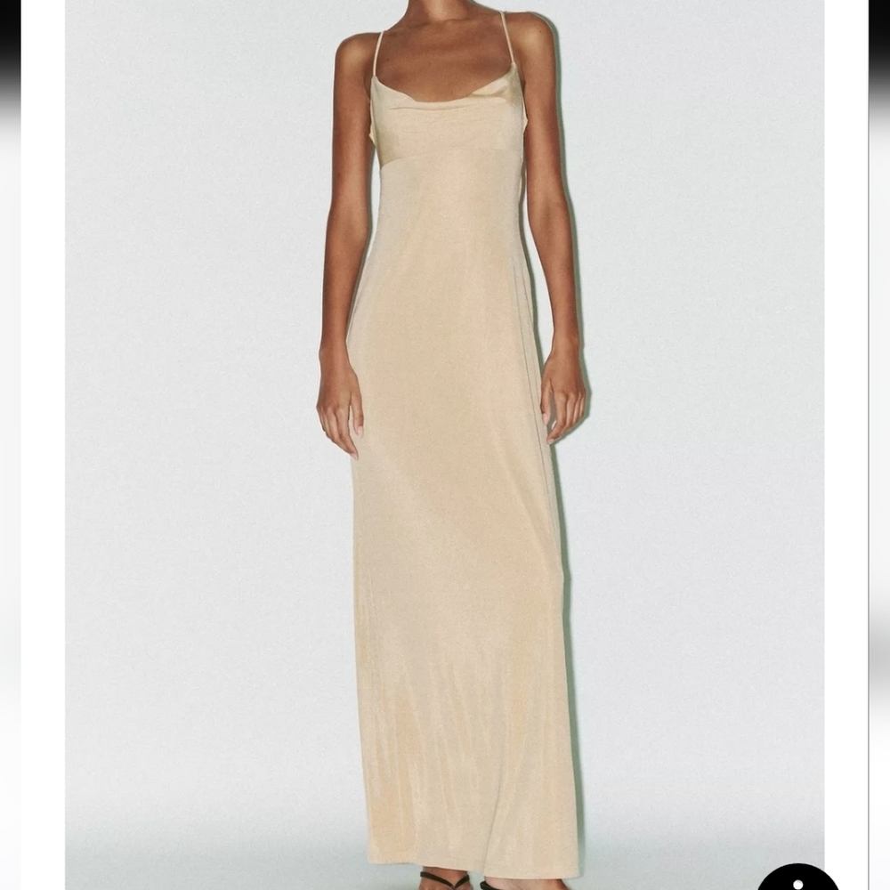 Zara Long Knit Draped Neckline Adjustable Straps Low Cut Back With Drap Neckline